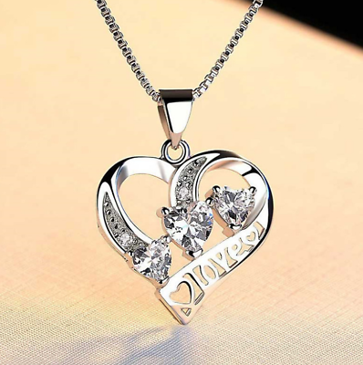 Women 925 Sterling Silver Love Heart CZ Pendant Necklace 18quot; Chain Gift Box E7 $8.95