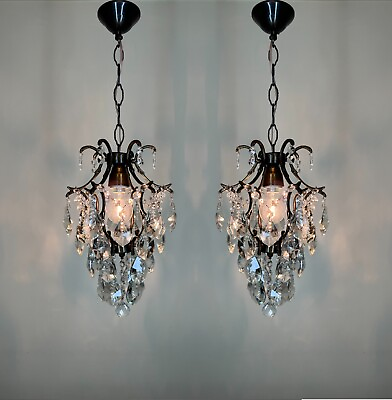 #ad Pair Of Antique Vintage Chandelier Lighting Brass amp; Crystals Chandelier Lightng $399.00