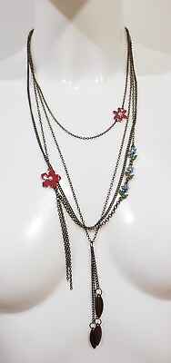 New Claire#x27;s Women#x27;s Girls Necklace Multi strand Pendant Bronze with Flowers $10.50