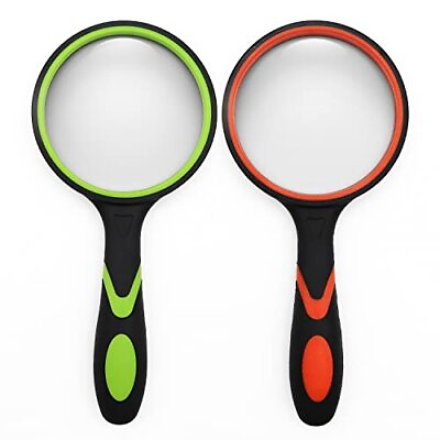 #ad 2Pk 10X Magnifying Glass Shatterproof Handheld Glass Magnifier with Rubber Grip $13.27