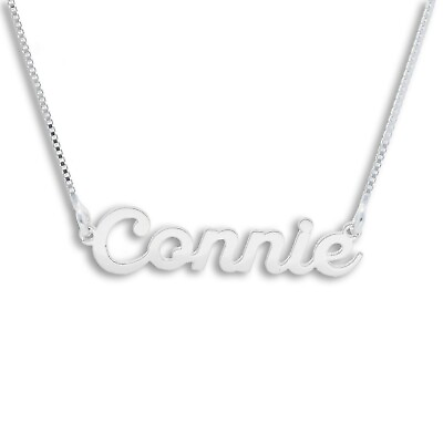 #ad 925 Sterling Silver Personalised Name plate Necklace up to 12 letters any Text GBP 19.99