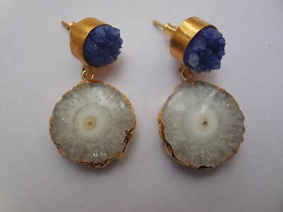 #ad Solar Slice Earrings Geode Chandelier Stud Earring Gemstone Earring Gold Jewelry $21.94