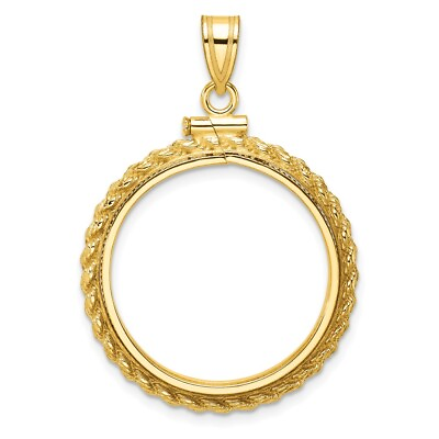 #ad 10k Yellow Gold Polished Casted Rope 22.0mm x 1.9mm Screw Top Coin Bezel Pendant $338.99