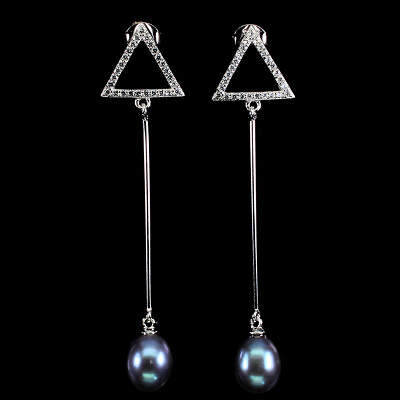 #ad Natural Drop Pearl 10x8mm Simulated Cz 925 Sterling Silver Earrings $44.50