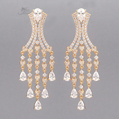 #ad Dangle Chandelier Earrings For Women Gift Clear Cubic Zirconia Gold Plated 329 $19.99