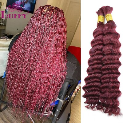 #ad Bulk Human Hair For Braiding 99J Burgundy Deep Wave Full Ends Hair Extensions $203.01