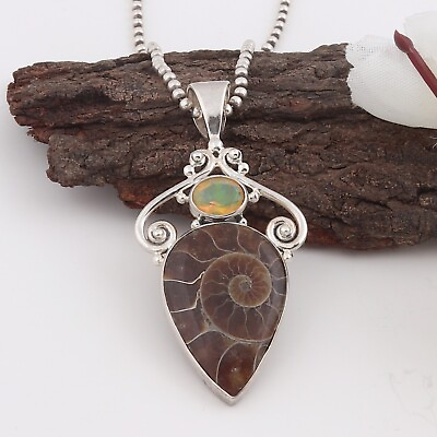 #ad Ammonite Gemstone Sterling Silver Pendant Handmade Gift Jewelry $79.99