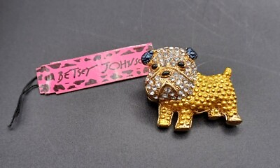 #ad New Betsey Johnson Rhinestone Bulldog Puppy Dog Pin Brooch $12.99