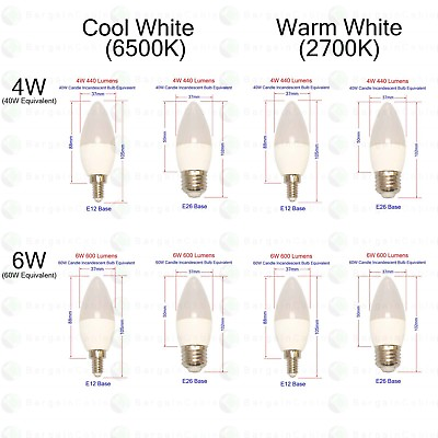 #ad E12 E26 LED Candelabra 40W 60W Equivalent 120V Warm Cool Chandelier Light Bulb $90.00