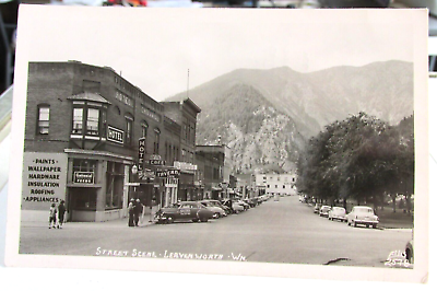#ad 1950s LEVENWORTH WASHINGTON WA. RPPC Real Photo Postcard Street Scene ELLIS $24.95