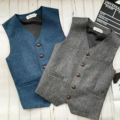 #ad Mens Winter V neck British Vintage Tweed Woolen Vest Cargo Waistcoat Slim Fit $67.06
