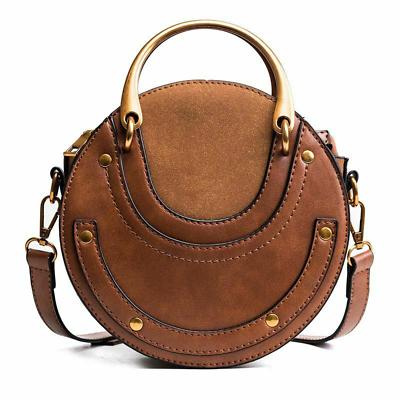 #ad Circular Scrub Women Leather Bags Retro Small Round Lady Shoulder Bags Handbag $28.22
