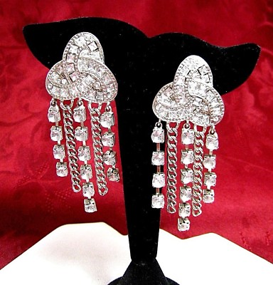 #ad CHANDELIER COSTUME MULTI STONE SPARKLY CLEAR GEMS DANGLING STUDS EARRINGS $49.99