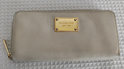 #ad Michael Kors White Long Zipper Leather Wallet $19.99