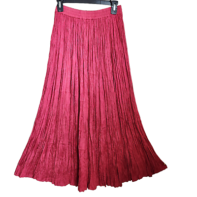 #ad Vintage 90s Granite Pleated Maxi Skirt Women’s S Red Hippie Witchcore Pull On $25.00