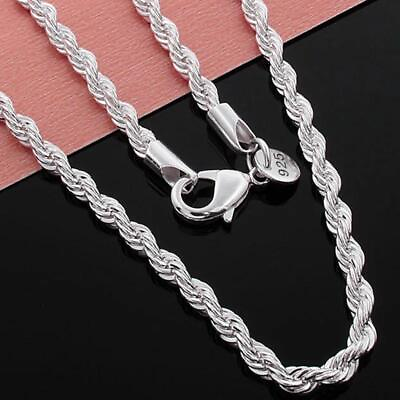 #ad Solid 925 Sterling Silver Italian Rope Chain Men#x27;s Necklace 4mm Diamond Cut $6.70