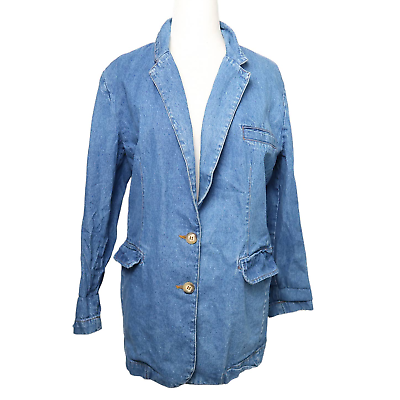 #ad Vintage 90s medium wash blue denim blazer jacket M $34.00