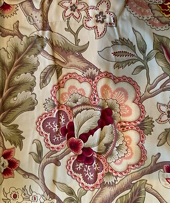 #ad Waverly Imperial Dress Red Beige Floral Jacobean Cotton Curtain Panel 41” x 86” $39.90