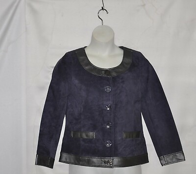 #ad Linea by Louis Dell#x27;Olio Crop Suede Jacket with Metallic Trim Size S Blue Violet $48.99