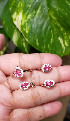 #ad NATURAL Pink TOPAZ 6x4mm STERLING 925 SILVER EARRINGS RING S6.0 amp; PENDANT Set $48.00