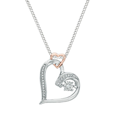 #ad Diamond Dancing Accent Heart Necklace w Chain Necklace In Sterling Silver $99.35