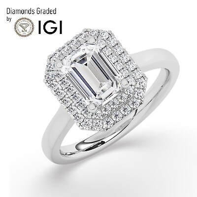 #ad IGI 3.0 CT Solitaire Lab Grown Emerald Diamond Engagement Ring 18K White Gold $2589.70