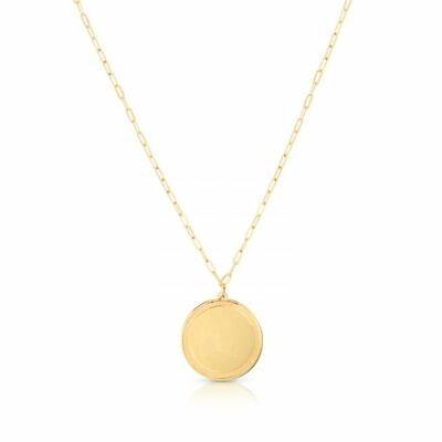#ad 18quot; Polished Round Tag with Paperclip Necklace Real 14K Yellow Gold 2.6gr $274.99