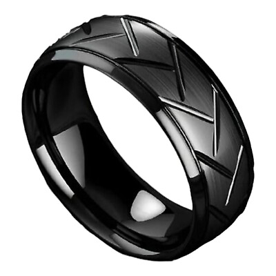 #ad Titanium Steel Mens Ring Black Band Size 8 $13.50