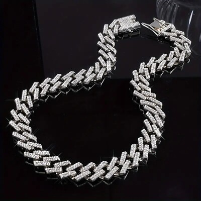 #ad 20in 14mm ICED OUT BLING SILVER STAINLESS NECKLACE CUBAN LINK NECKLACE $15.99