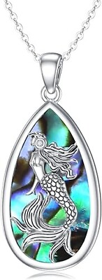 #ad 925 Sterling Silver Mermaid Sea Pendant Necklace Jewelry Gift for Woman Girl $62.99
