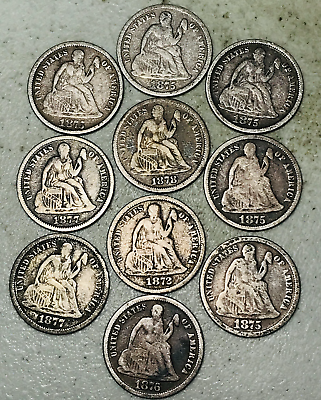 #ad Lot of 10 US Seated Liberty Dimes 10C Assorted Dates 90% Silver Type Coins A596 $229.99
