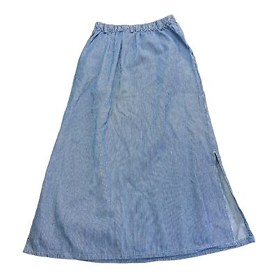 #ad Susan Bristol Casuals vintage blue seersucker cotton maxi cinch waist skirt M $35.00