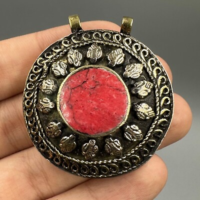 #ad Ancient Roman Medieval Coral Silver Plated Pendant $99.00