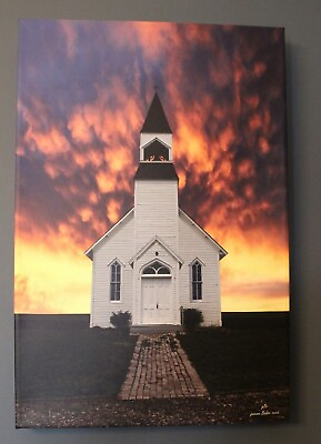 #ad BEAUTIFUL VINTAGE CHURCH STORMY SKY 16 x 24quot; PHOTO ON CANVAS GWENNA BAKER REICH $150.00