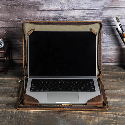 #ad Genuine Leather Laptop Bag For MacBook Air Pro 13 14 15 16 Sleeve Case Handbag $73.99