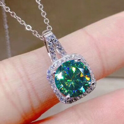 #ad New 8MM dia Round Moissanite Charm Green Gemstone Women Silver Necklace Pendants $7.85