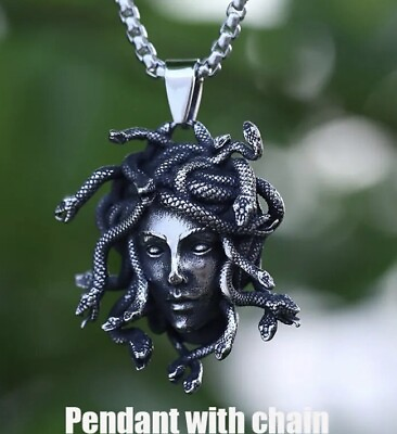 #ad Mens Womens Stainless Steel Greek Snake Medusa Head Pendant Necklace 60 Cm Chain $13.99