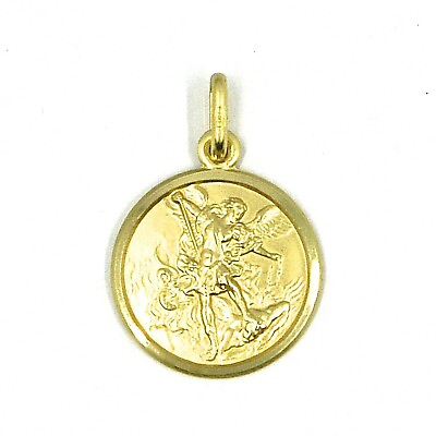#ad SOLID 18K YELLOW GOLD SAINT MICHAEL ARCHANGEL 15 MM MEDAL PENDANT MADE IN ITALY $426.21