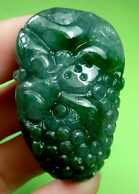 #ad Certified Natural Hand Carved A Jadeite Pendant Jade Necklace Mouse YuanBao $35.00