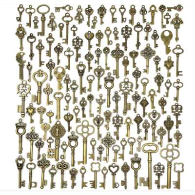 #ad Old Vintage Antique Skeleton 125 Keys Lot Small Large Bulk Necklace Pendant Cra $10.96