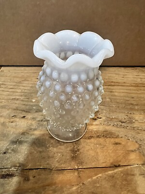 #ad Mini Hobnail White Opalescent Bud Vase with Fluted Ruffle Edge $19.99