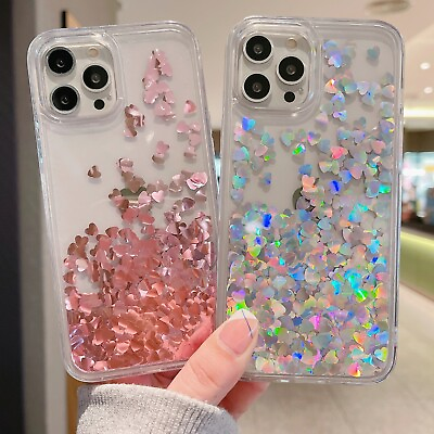 #ad Cute Love Heart Quicksand Case For iPhone 14 Pro Max 13 12 11 XS XR 6s 7 8 Plus $9.59