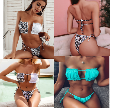 #ad Sexy Bikini 2021 Pleated Bandeau Suit Female Swimwear Women Mini Thong Bikiniset $17.50