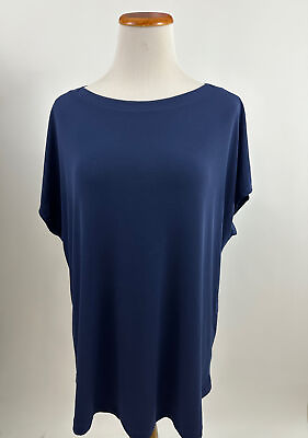 #ad CHICO#x27;S blue poly spandex jersey boatneck top Size 3 XL $17.50