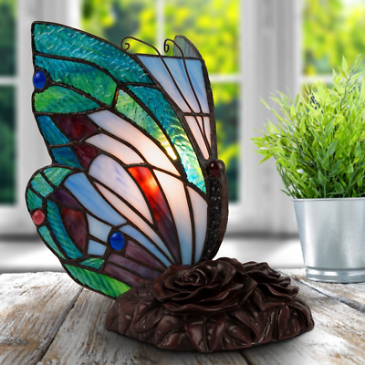 #ad Vintage Tiffany Style Butterfly Lamp Colorful Stained Glass LED Table Desk Light $50.80