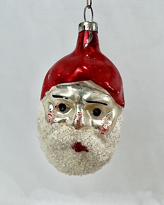#ad Vintage Antique Santa Claus Head Mica Glass Czech Christmas Ornament $18.00