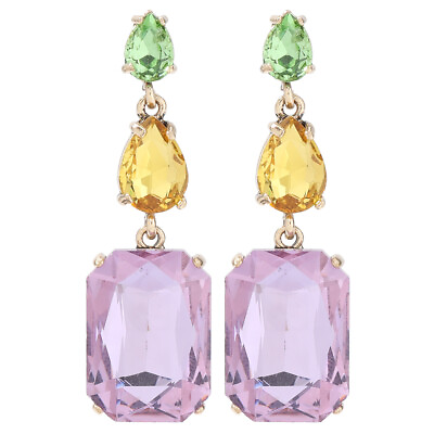 #ad Beautiful Fashion Large Purple Yellow Green Geometric Dangle Earrings 925 post $12.99