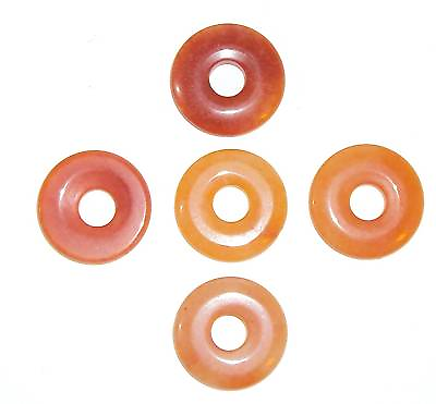 #ad P495 Red Aventurine 25mm Flat Round Open Donut Gemstone Pendant Bead 1pc $11.25