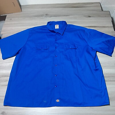 #ad Dickies Casual Button Front Shirt Mens 4XL Blue Short Sleeve Collared Work Wear $18.88