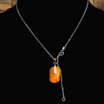 #ad Vintage Natural Baltic Amber Pendant 925 Sterling Silver Necklace mark #x27;925#x27; $24.49